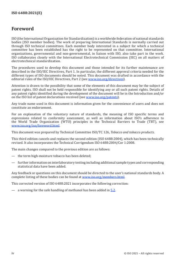 ISO 6488:2021 ISO 6488:2021 - Tobacco and tobacco products -- Determination of water content -- Karl Fischer method - Page 4 preview