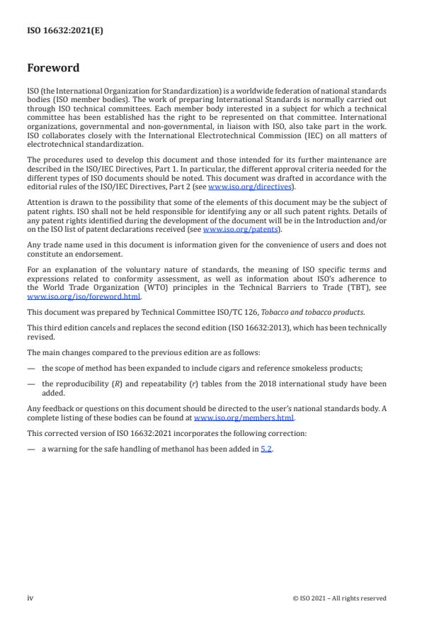 ISO 16632:2021 ISO 16632:2021 - Tobacco and tobacco products -- Determination of water content -- Gas-chromatographic method - Page 4 preview
