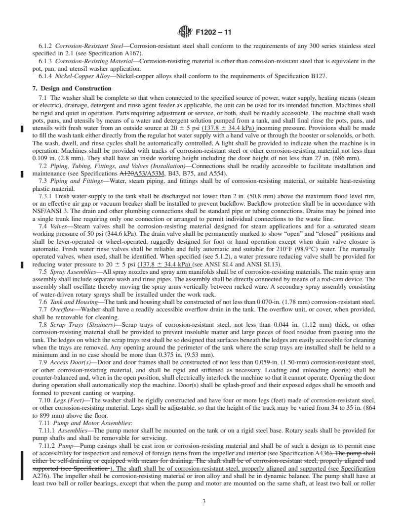 REDLINE ASTM F1202-11 - Standard Specification for Washing Machines, Heat Sanitizing, Commercial, Pot, Pan, and Utensil Vertically Oscillating Arm Type