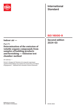 ISO 16000-9:2024 - Indoor air — Part 9: Determination of the emission of volatile organic compounds from samples of building products and furnishing — Emission test chamber method
Released:20. 03. 2024 - Page 1 preview