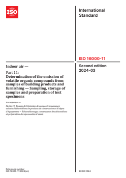 ISO 16000-11:2024 - Indoor air — Part 11: Determination of the emission of volatile organic compounds from samples of building products and furnishing — Sampling, storage of samples and preparation of test specimens
Released:20. 03. 2024 - Page 1 preview