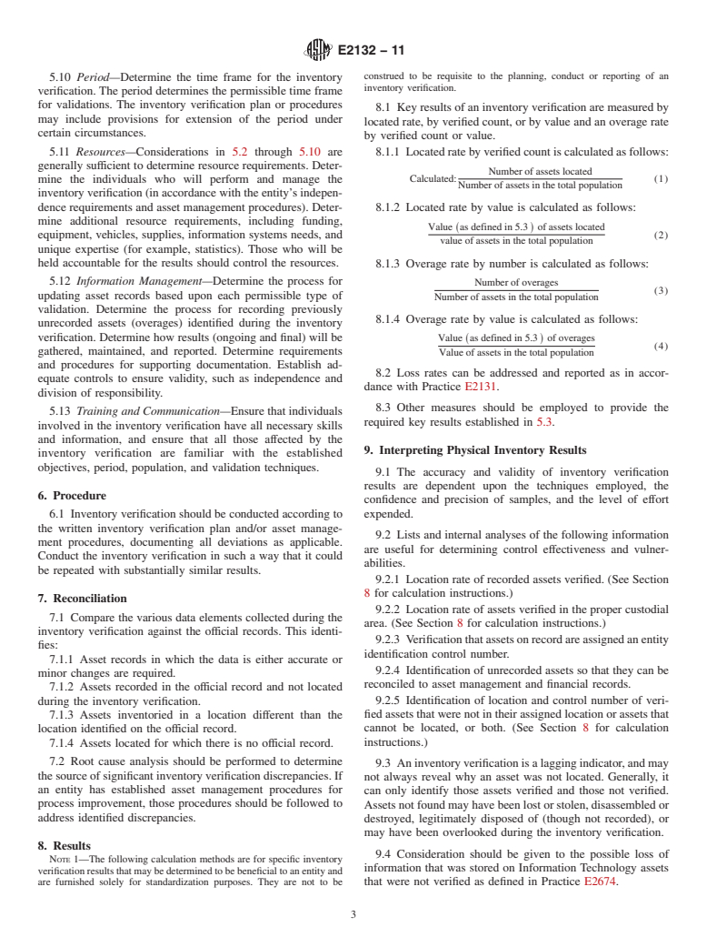 ASTM E2132-11 - Standard Practice for Inventory Verification: Electronic and Physical Inventory of Assets