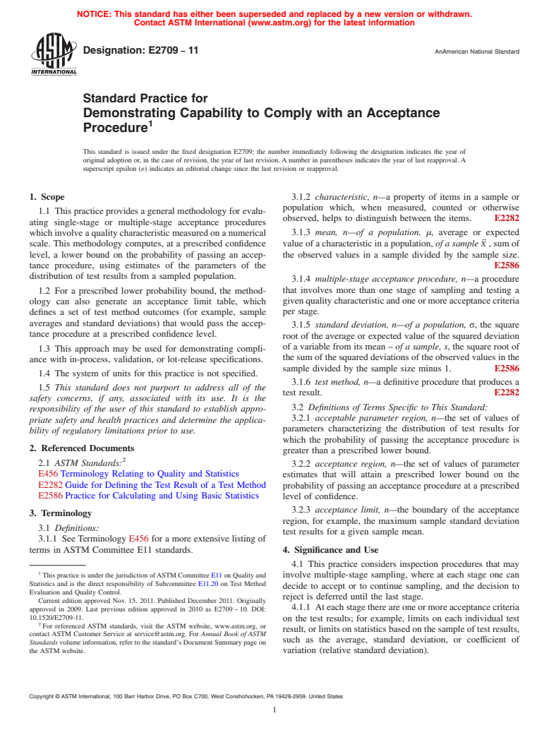 ASTM E2709-11 - Standard Practice for Demonstrating Capability to Comply with an Acceptance Procedure