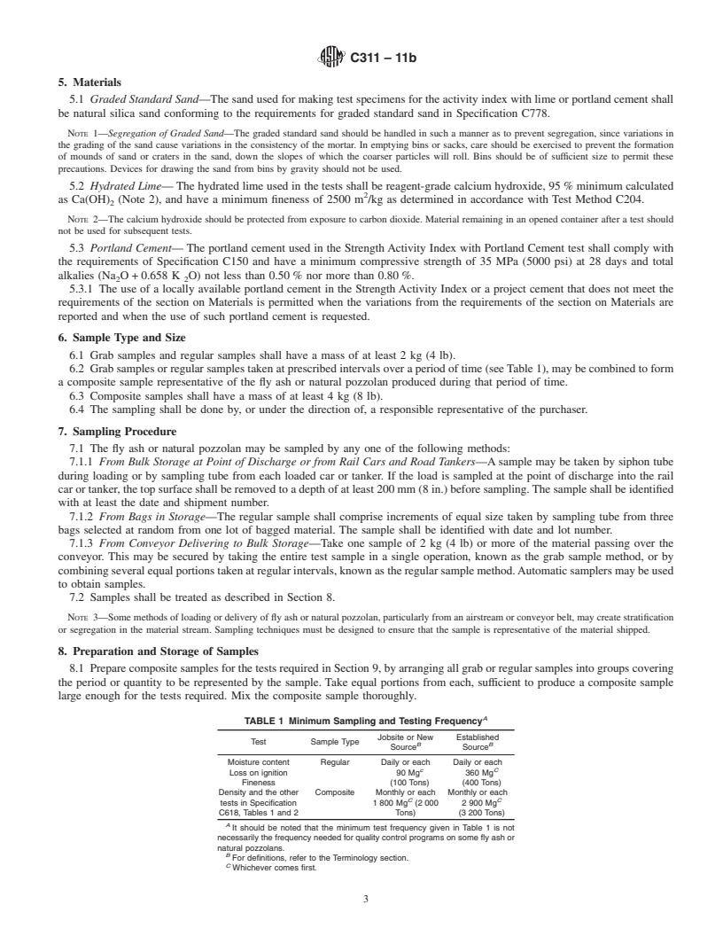 REDLINE ASTM C311-11b - Standard Test Methods for  Sampling and Testing Fly Ash or Natural Pozzolans for Use in Portland-Cement  Concrete