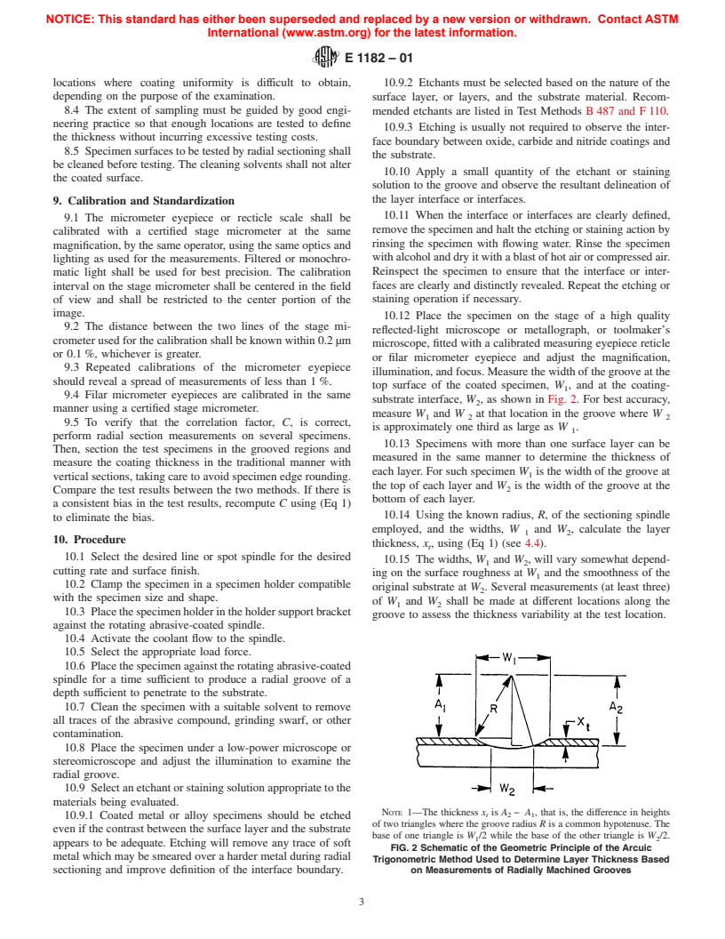 ASTM E1182-01 - Standard Test Method for Measurement of Surface Layer Thickness by Radial Sectioning (Withdrawn 2002)