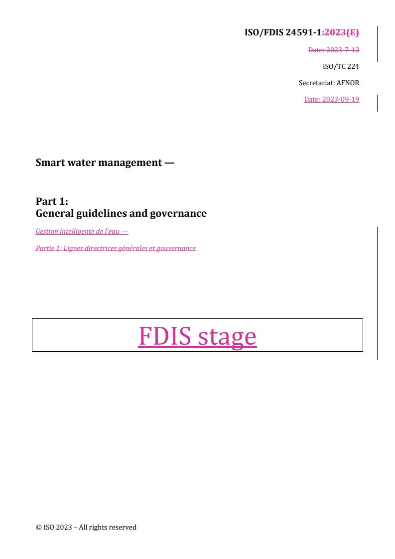 REDLINE ISO/FDIS 24591-1 - Smart water management — Part 1: General guidelines and governance
Released:21. 09. 2023