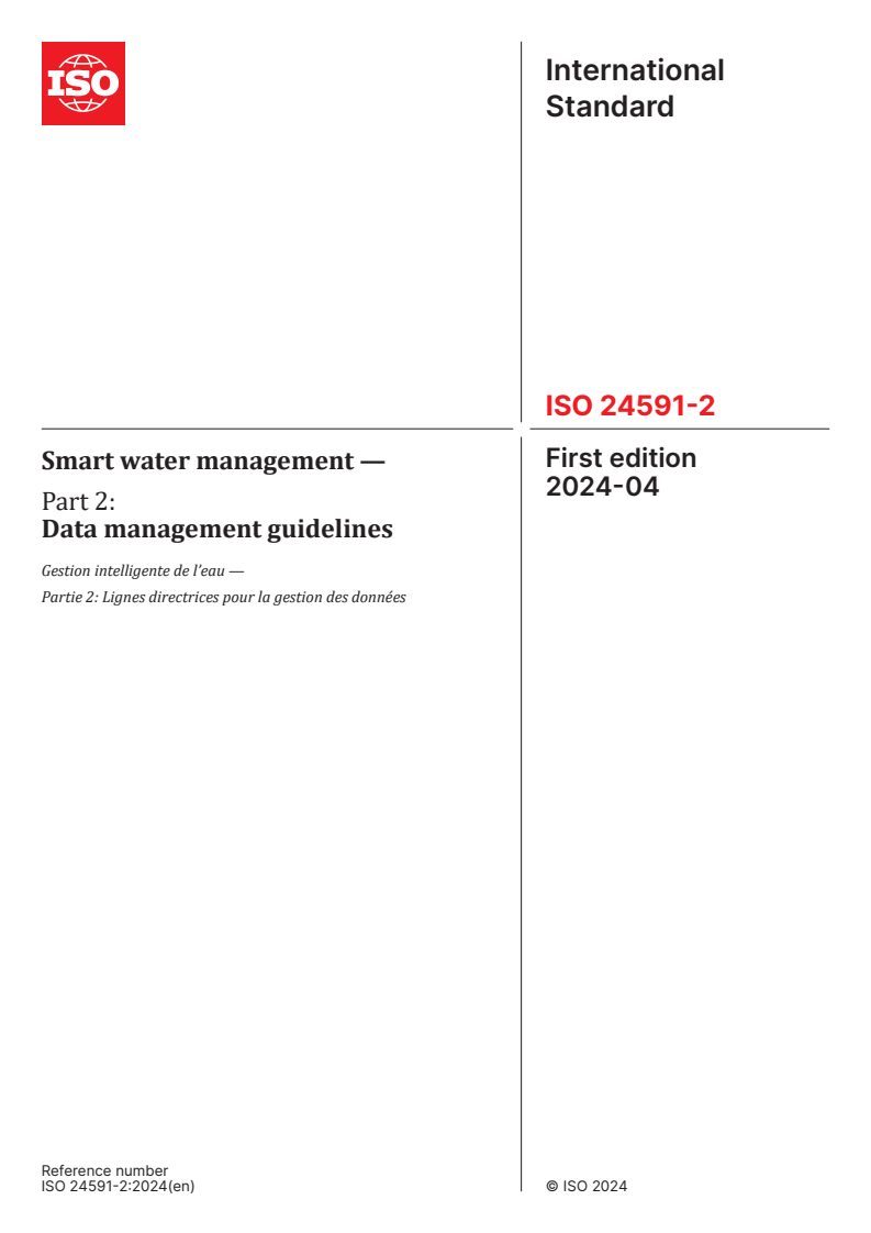 ISO 24591-2:2024 - Smart water management — Part 2: Data management guidelines
Released:29. 04. 2024