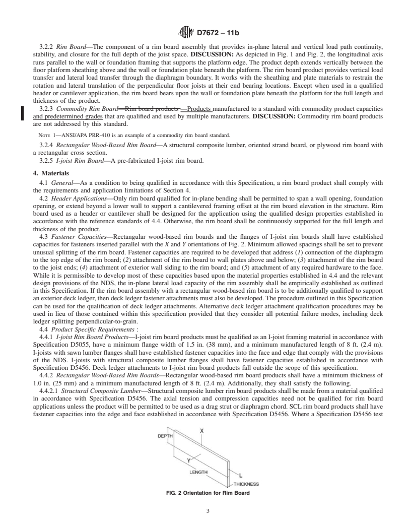 REDLINE ASTM D7672-11b - Standard Specification for Evaluating Structural Capacities of Rim Board Products and Assemblies