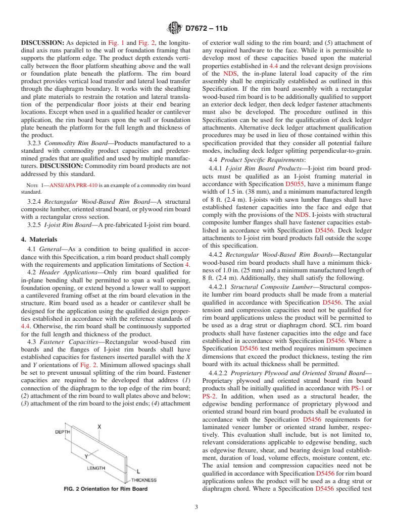 ASTM D7672-11b - Standard Specification for Evaluating Structural Capacities of Rim Board Products and Assemblies