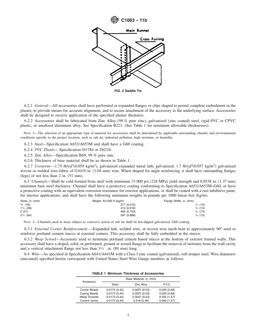 REDLINE ASTM C1063-11b - Standard Specification for Installation of Lathing and Furring to Receive Interior and Exterior Portland Cement-Based Plaster