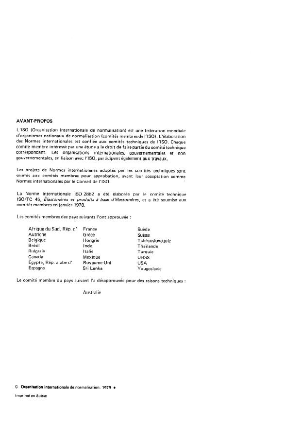 ISO 2882:1979 ISO 2882:1979 - Caoutchouc vulcanisé -- Produits antiélectrostatiques et conducteurs a usage médico-hospitalier -- Limites pour la résistance électrique - Page 2 preview
