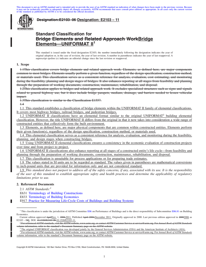 REDLINE ASTM E2103-11 - Standard Classification for Bridge Elements&mdash;UNIFORMAT II