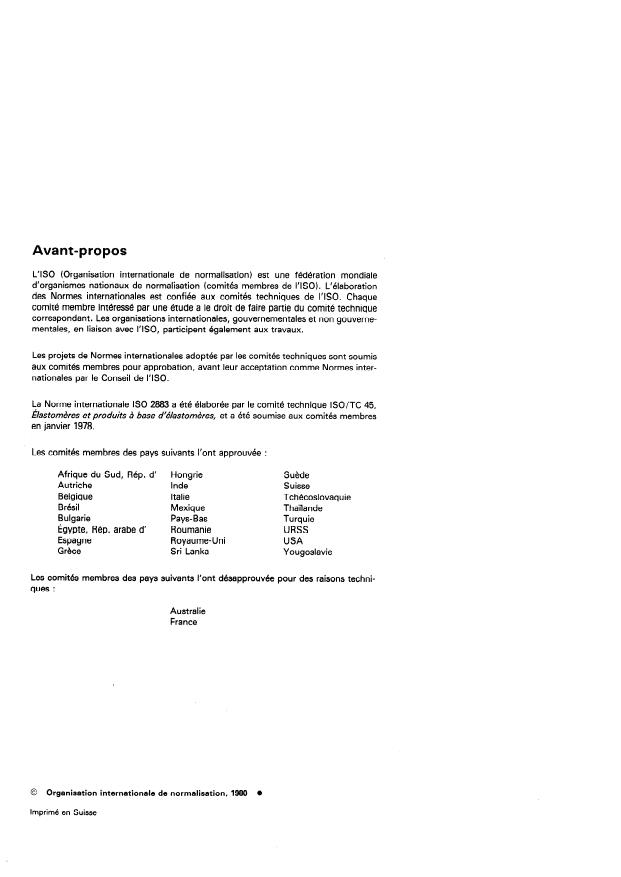 ISO 2883:1980 ISO 2883:1980 - Caoutchouc vulcanisé -- Produits anti- électrostatiques et conducteurs a usage industriel -- Limites pour la résistance électrique - Page 2 preview