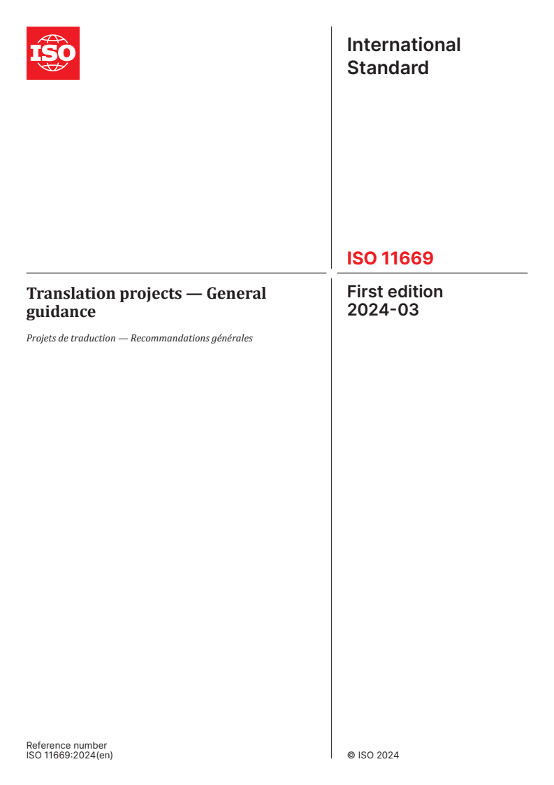 ISO 11669:2024 - Translation projects — General guidance
Released:14. 03. 2024