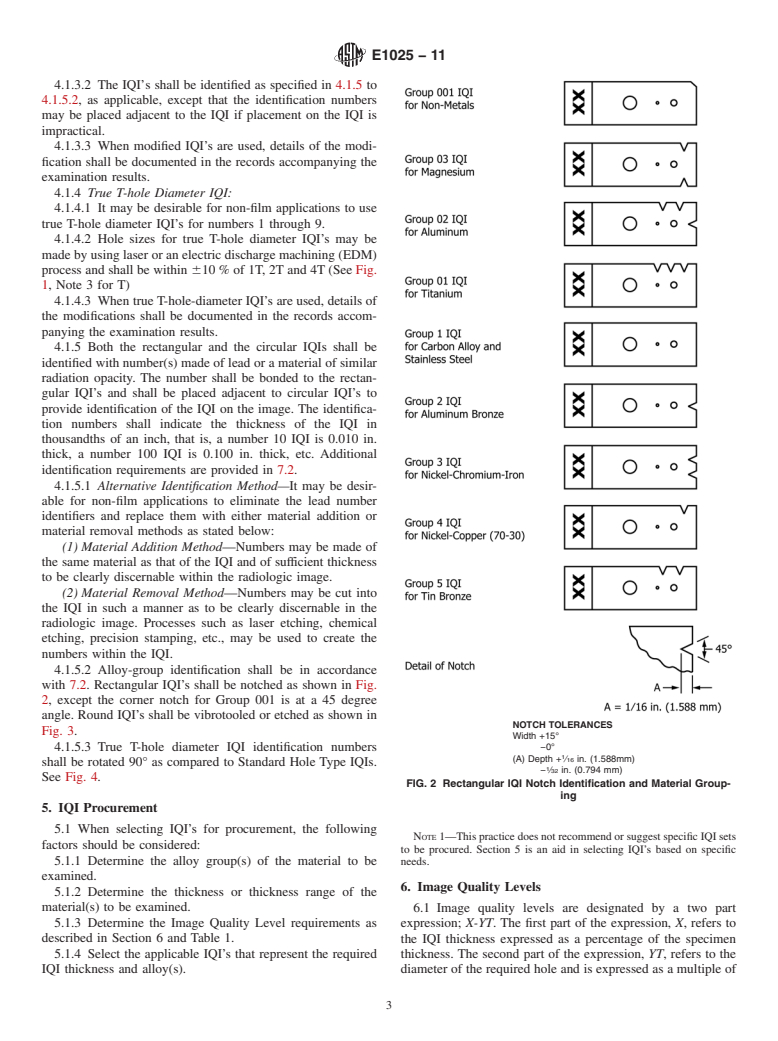 ASTM E1025-11 - Standard Practice for  Design, Manufacture, and Material Grouping Classification of Hole-Type Image Quality Indicators (IQI) Used for Radiology