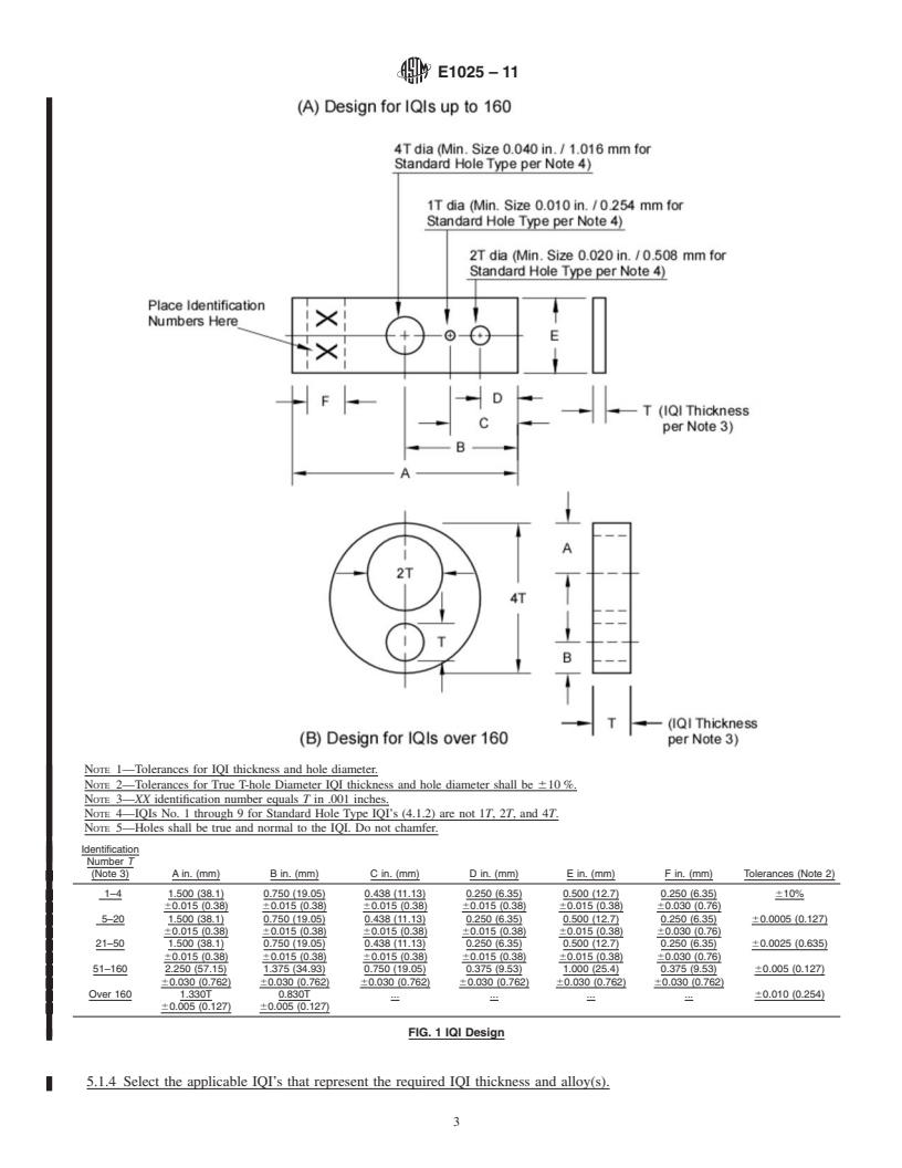 REDLINE ASTM E1025-11 - Standard Practice for  Design, Manufacture, and Material Grouping Classification of Hole-Type Image Quality Indicators (IQI) Used for Radiology