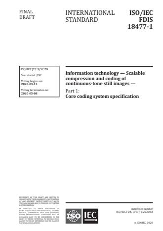 ISO/IEC 18477-1:2020 - Information technology -- Scalable compression and coding of continuous-tone still images