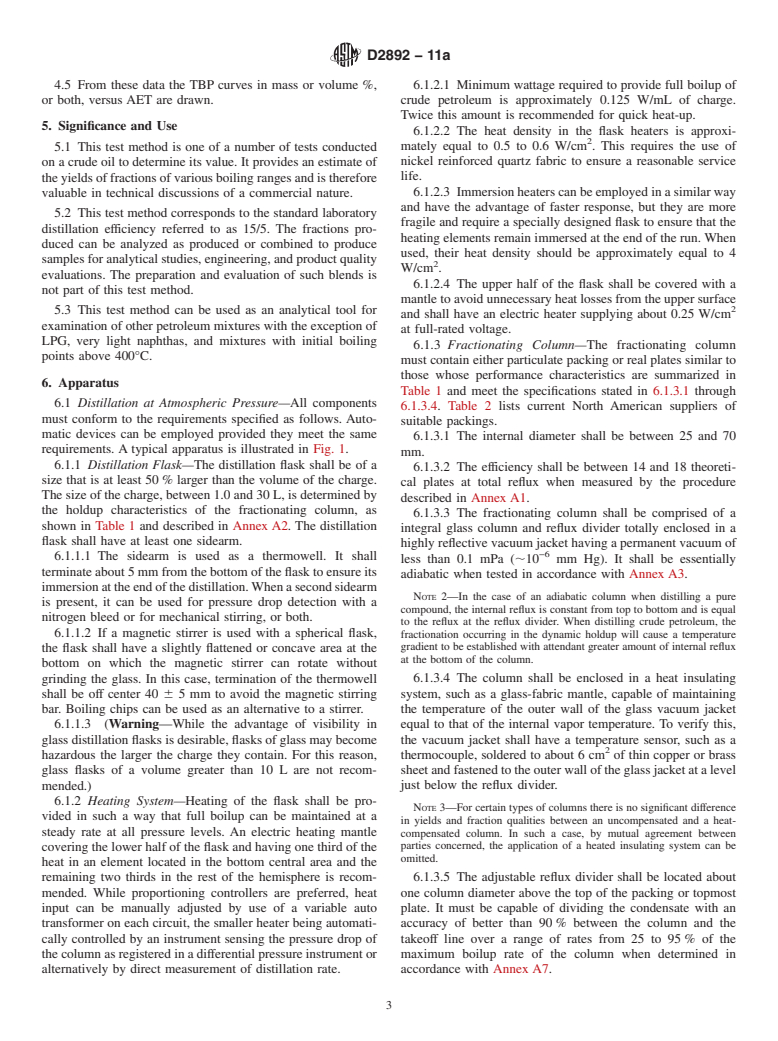 ASTM D2892-11a - Standard Test Method for Distillation of Crude Petroleum (15-Theoretical Plate Column)