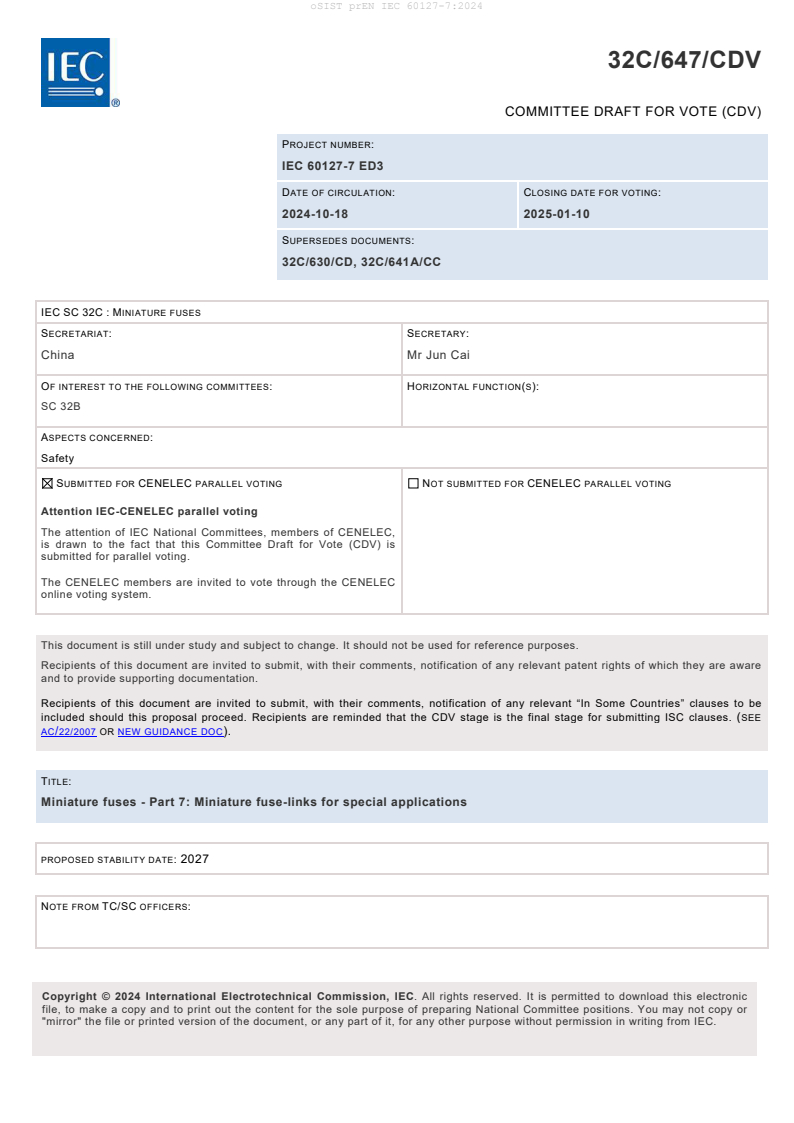 prEN IEC 60127-7:2024