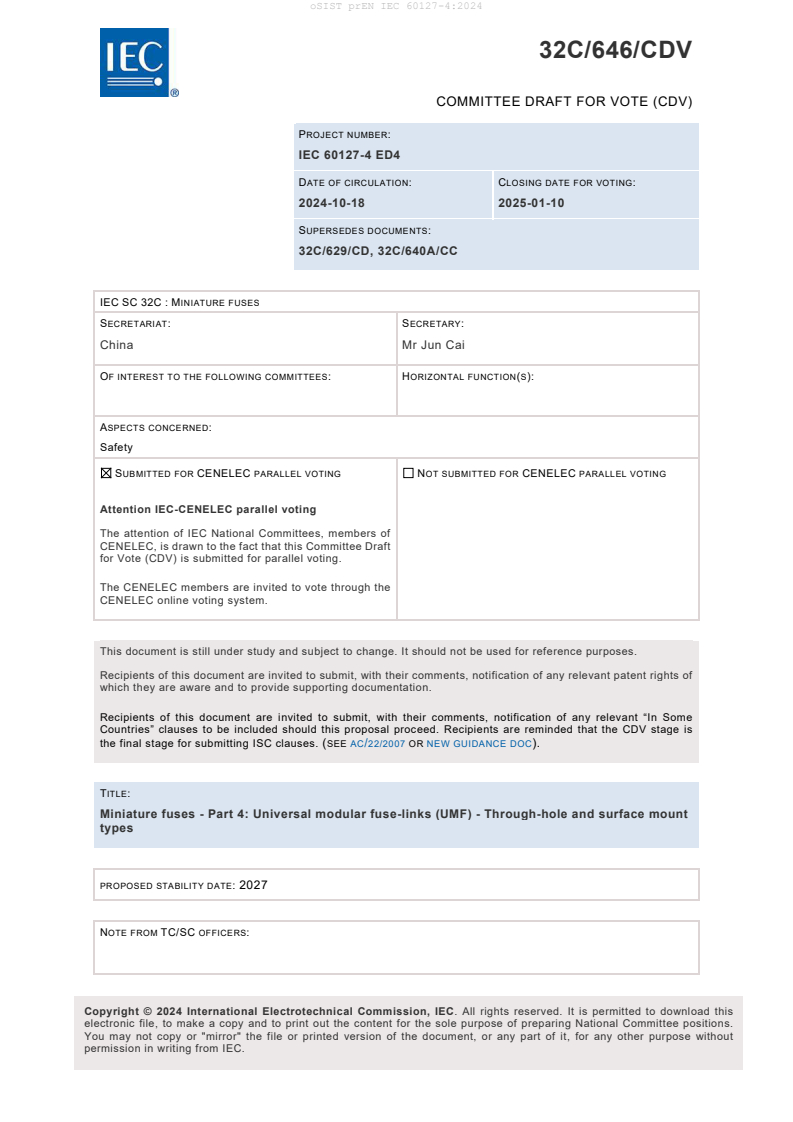 prEN IEC 60127-4:2024