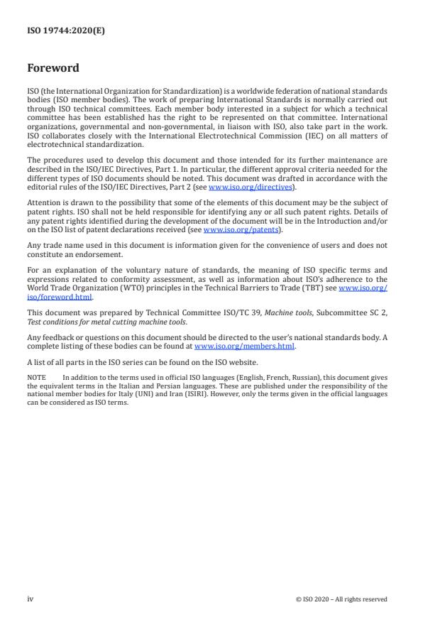 ISO 19744:2020 ISO 19744:2020 - Test conditions for numerically controlled broaching machines -- Testing of accuracy -- Vertical surface type broaching machines - Page 4 preview