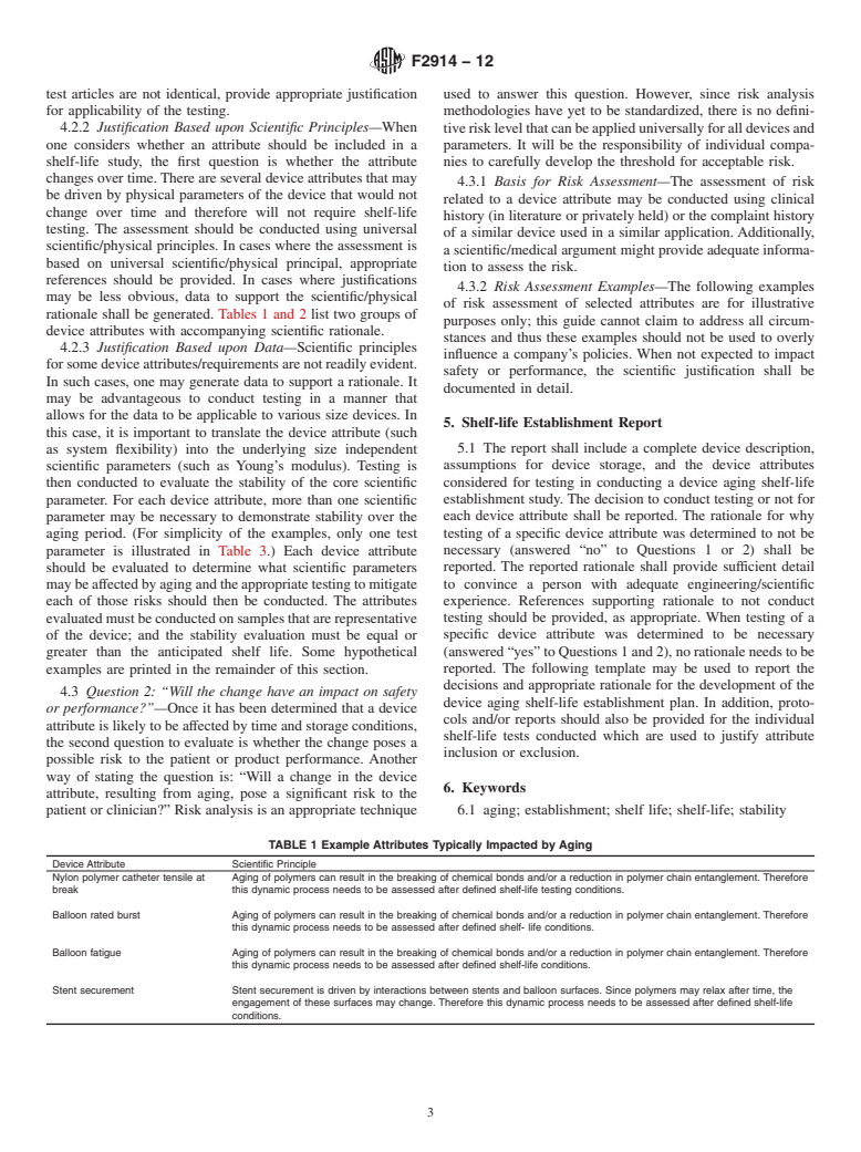 ASTM F2914-12 - Standard Guide for Identification of Shelf-life Test Attributes for Endovascular Devices