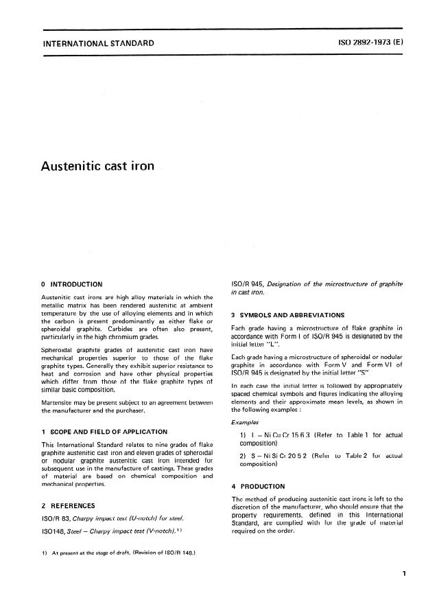 ISO 2892:1973 - Austenitic cast iron