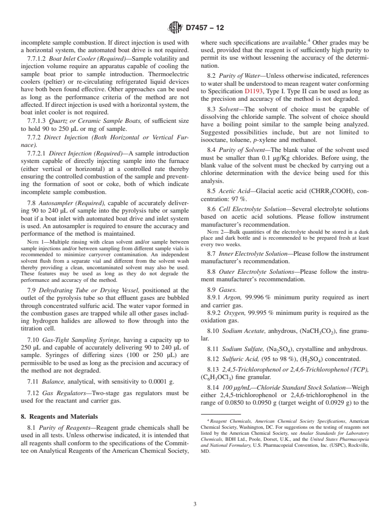 ASTM D7457-12 - Standard Test Method for Determining Chloride in Aromatic Hydrocarbons and Related Chemicals  by Microcoulometry (Withdrawn 2019)