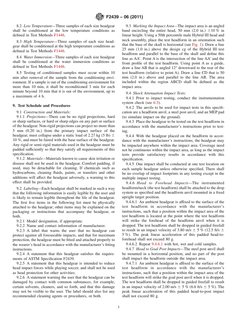 ASTM F2439-06(2011) - Standard Specification for Headgear Used in Soccer