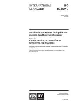ISO 80369-7:2021 - Small-bore connectors for liquids and gases in healthcare applications — Part 7: Connectors for intravascular or hypodermic applications
Released:5/4/2021 - Page 1 preview
