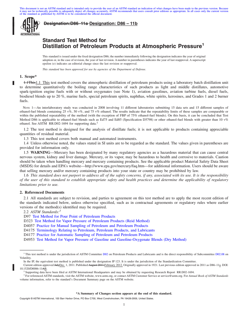 REDLINE ASTM D86-11b - Standard Test Method for Distillation of Petroleum Products at Atmospheric Pressure