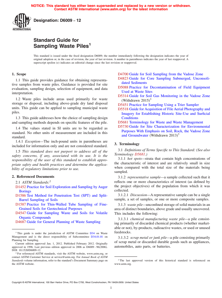 ASTM D6009-12 - Standard Guide for  Sampling Waste Piles