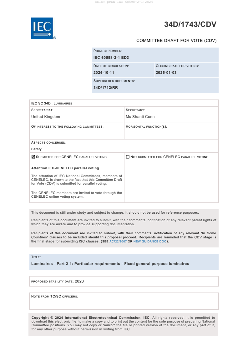 prEN IEC 60598-2-1:2024