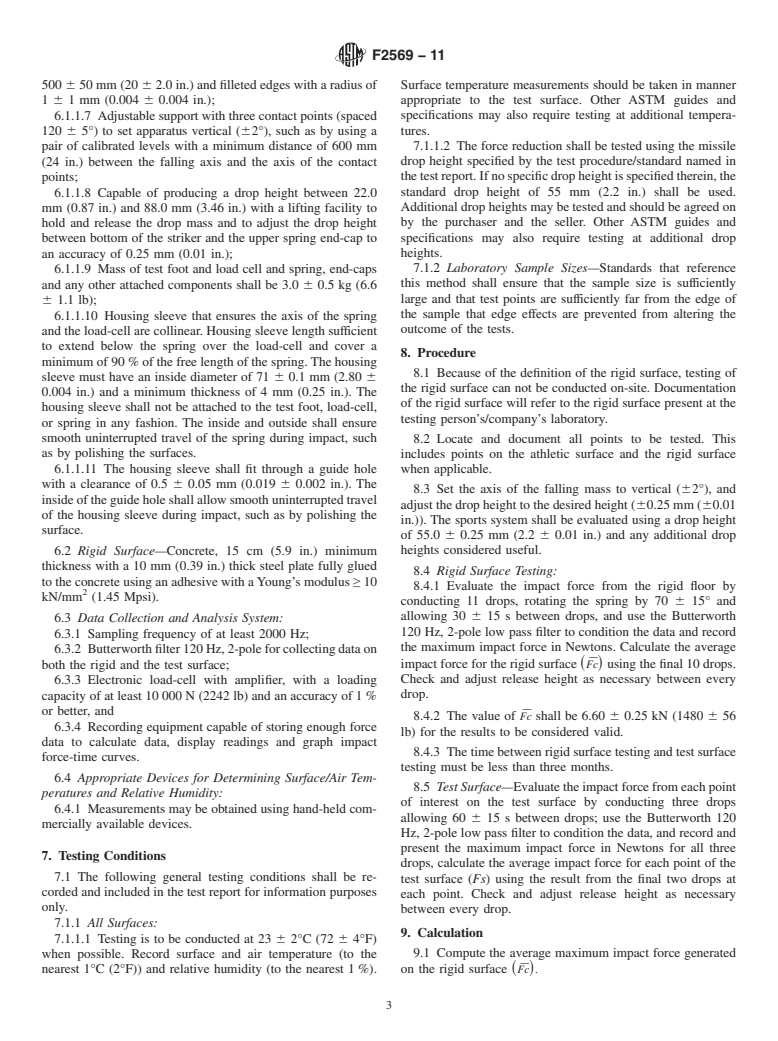 ASTM F2569-11 - Standard Test Method for Evaluating the Force Reduction Properties of Surfaces for Athletic Use