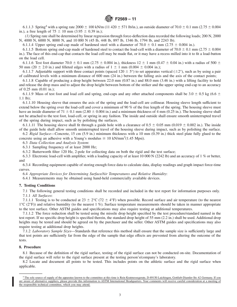 REDLINE ASTM F2569-11 - Standard Test Method for Evaluating the Force Reduction Properties of Surfaces for Athletic Use