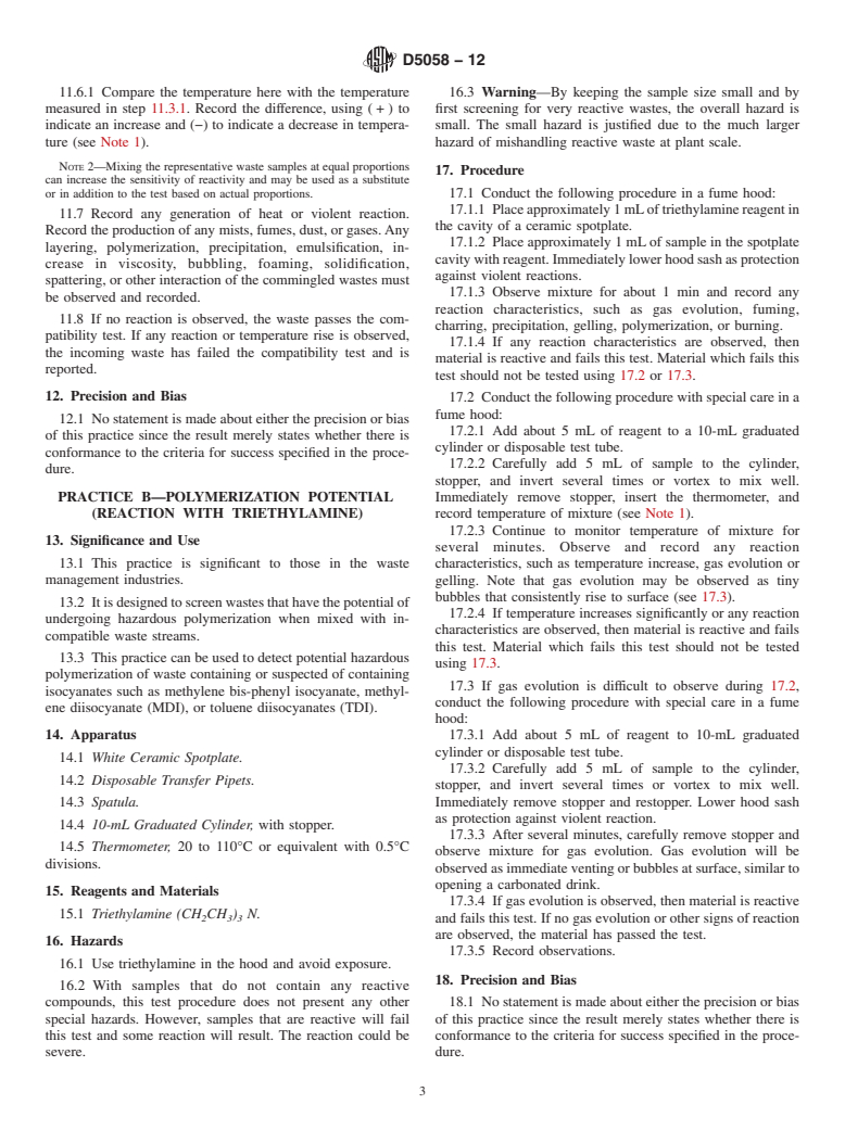 ASTM D5058-12 - Standard Practices for Compatibility of Screening Analysis of Waste