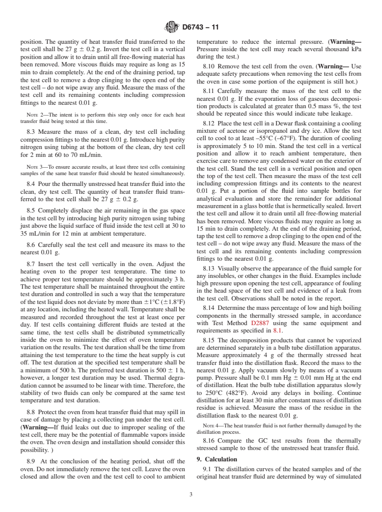 ASTM D6743-11 - Standard Test Method for Thermal Stability of Organic Heat Transfer Fluids