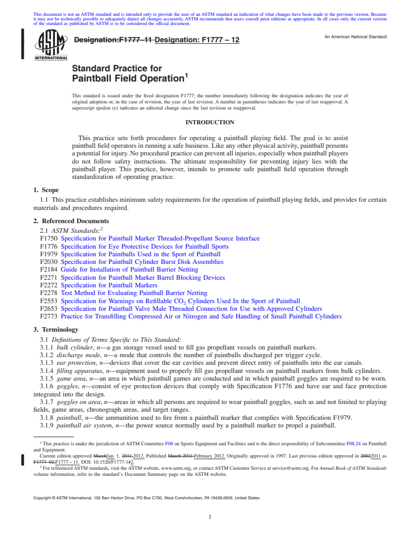 REDLINE ASTM F1777-12 - Standard Practice for  Paintball Field Operation