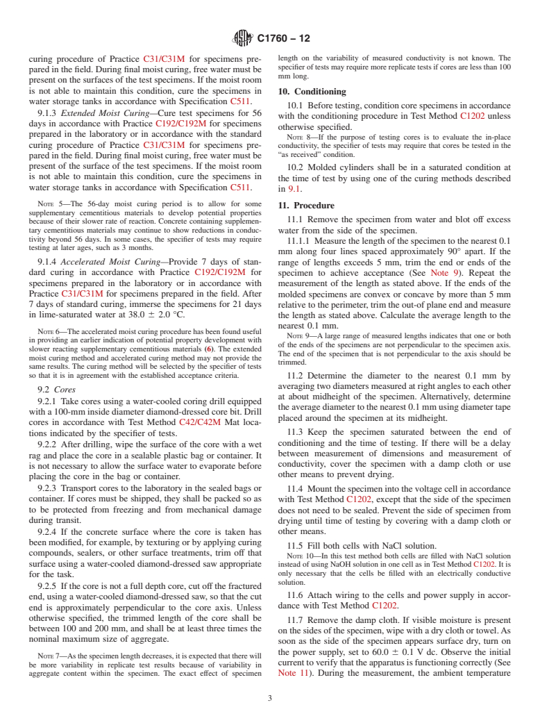 ASTM C1760-12 - Standard Test Method for Bulk Electrical Conductivity of Hardened Concrete (Withdrawn 2021)