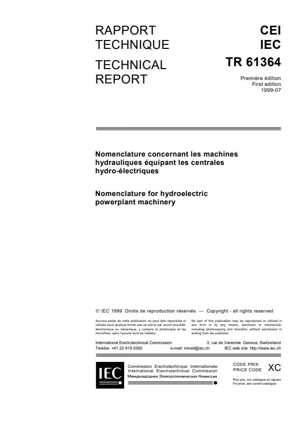 IEC TR 61364:1999 - Nomenclature for hydroelectric powerplant machinery