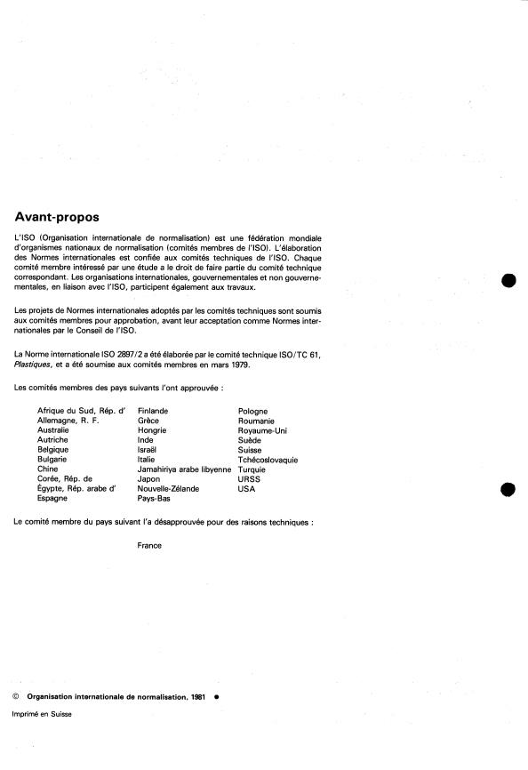 ISO 2897-2:1981 ISO 2897-2:1981 - Plastiques -- Polystyrenes résistant au choc - Page 2 preview