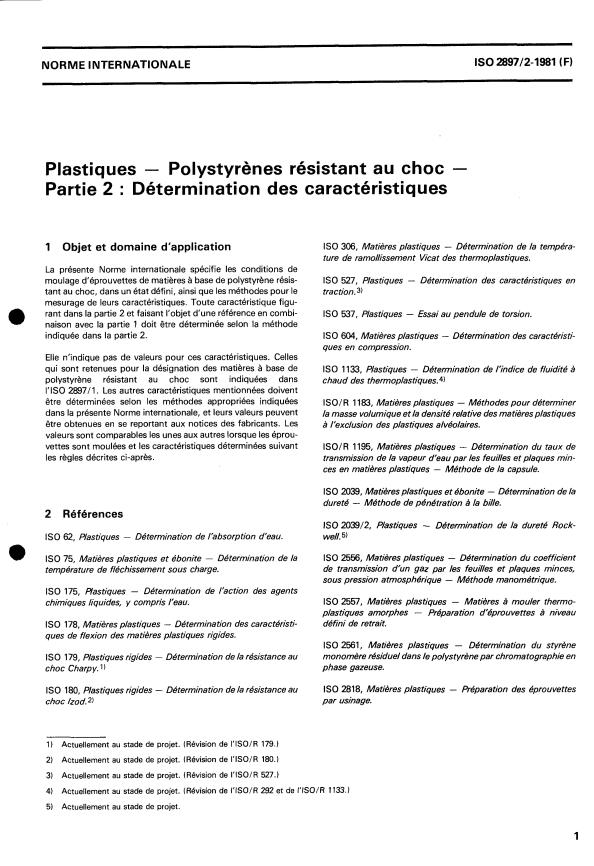 ISO 2897-2:1981 - Plastiques -- Polystyrenes résistant au choc