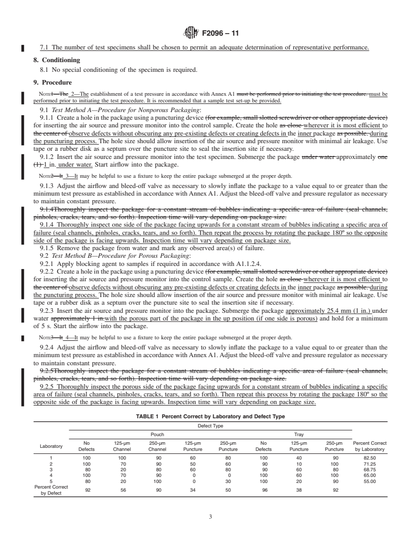 REDLINE ASTM F2096-11 - Standard Test Method for Detecting Gross Leaks in Packaging by Internal Pressurization (Bubble Test)