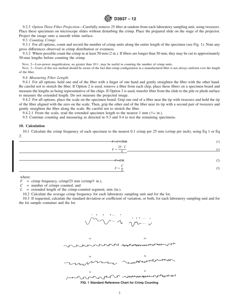 REDLINE ASTM D3937-12 - Standard Test Method for  Crimp Frequency of Manufactured Staple Fibers