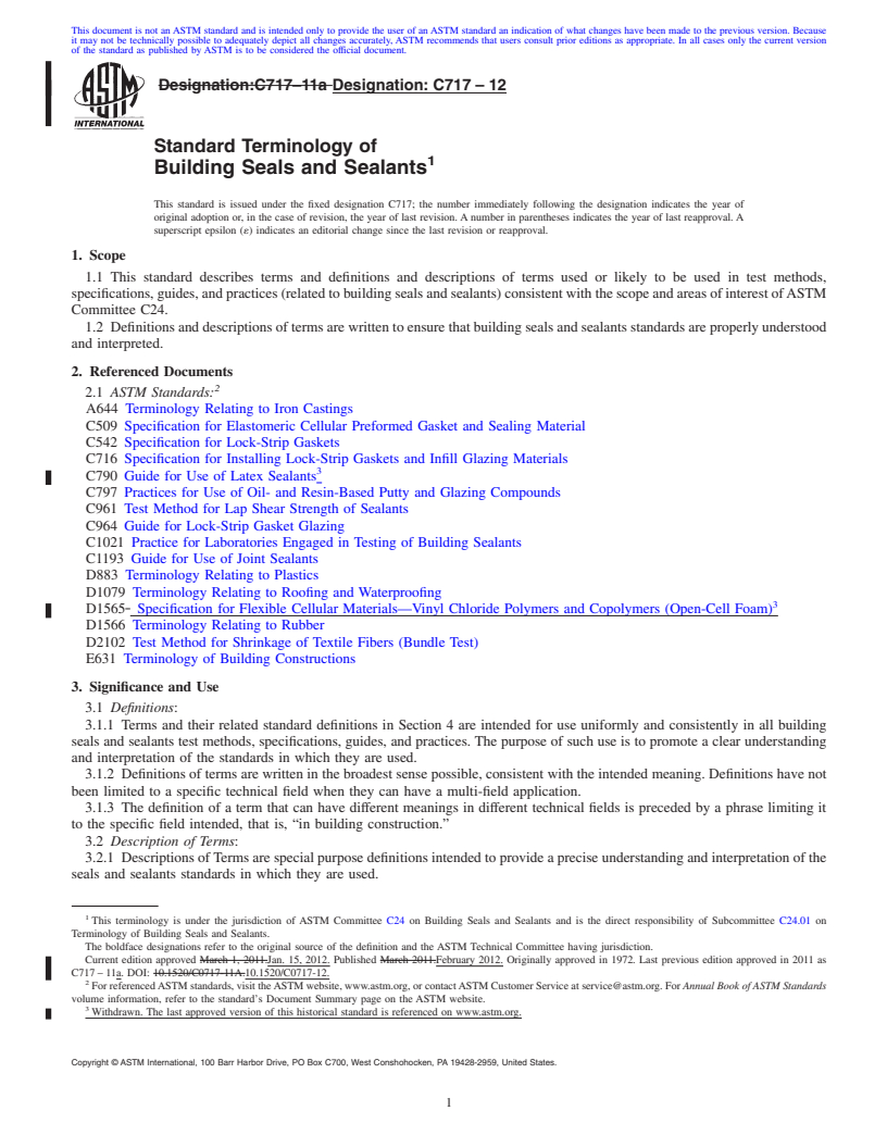 REDLINE ASTM C717-12 - Standard Terminology of  Building Seals and Sealants