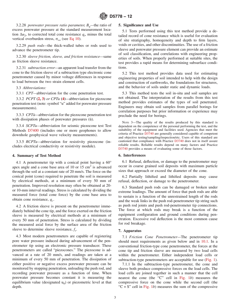 ASTM D5778-12 - Standard Test Method for  Electronic Friction Cone and Piezocone Penetration Testing of Soils