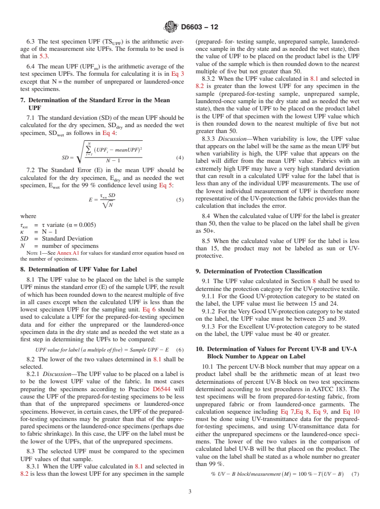 ASTM D6603-12 - Standard Specification for Labeling of UV-Protective Textiles