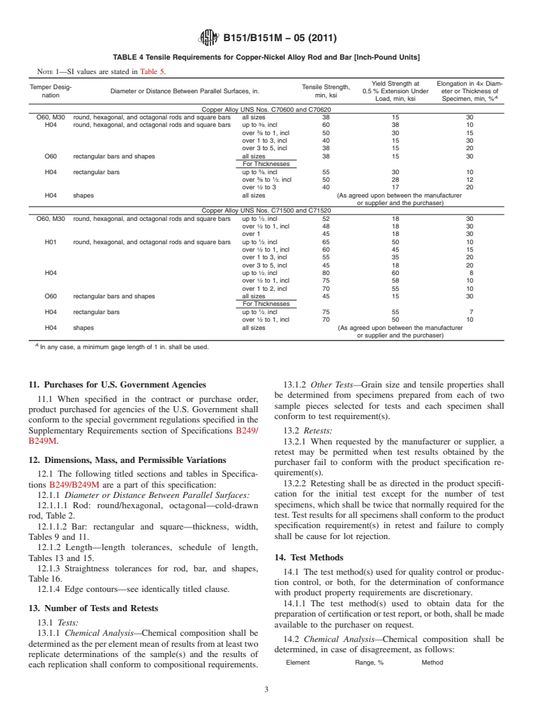 ASTM B151/B151M-05(2011) - Standard Specification for  Copper-Nickel-Zinc Alloy (Nickel Silver) and Copper-Nickel Rod and Bar