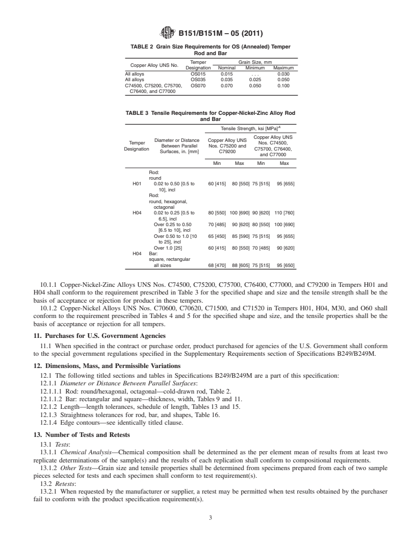 REDLINE ASTM B151/B151M-05(2011) - Standard Specification for  Copper-Nickel-Zinc Alloy (Nickel Silver) and Copper-Nickel Rod and Bar