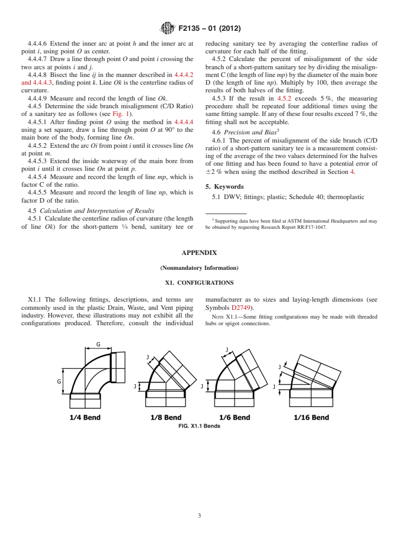 ASTM F2135-01(2012) - Standard Specification for Molded Drain, Waste, and Vent (DWV) Short-Pattern Plastic Fittings